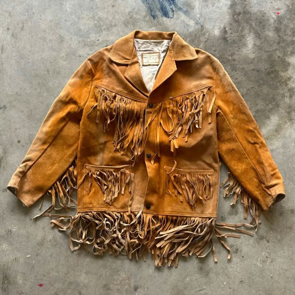Vintage 70s Creaciones Leather Suede Fringe Western Jacket Size 34